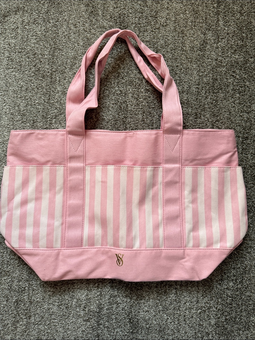 Victoria's Secret Pink and White Striped Canvas Tote